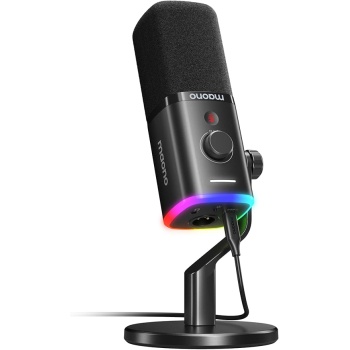 MAONO USB/XLR Podcasting Microphone for PC, Gaming Streaming Dynamic Mic with Mute Button, RGB, Desktop Stand,Computer Mic for Video Studio Recording-PD100X,Black