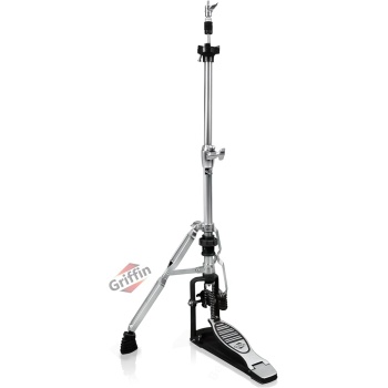 Griffin 2 Leg Hi-Hat Stand (QuickAction X Series) – For Heavy Duty Cymbals, Double Braced Chrome Base Converts to No-Leg Mount for Drummers with Drum Key
