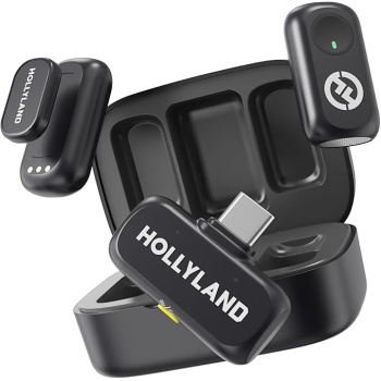 Hollyland Lark A1 Wireless Microphone for iPhone 17/16/15 & Android, 48kHz/24-bit, 3-Level Intelligent Noise Cancel, Mini Mic for YouTube, Podcast, Vlogging (Black, 2TX + USB-C RX + Charging Case)