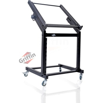 Griffin 19U Rack Mount Rolling Stand (StudioZ PROSteel Series) & Adjustable Mixer Platform Rails – Cart Holder for Audio Music Recording Cabinet – Stage Equipment DJ Gear Storage Case for Amplifier