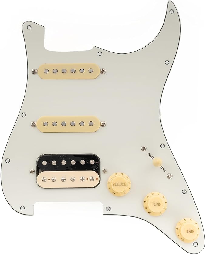 Musiclily Pro-SE ST-HSS-60SE Pre-wired Pickguard with Alnico 5 Pickups 5-Way Switch for Strat Style Electric Guitar, 3Ply Aged White