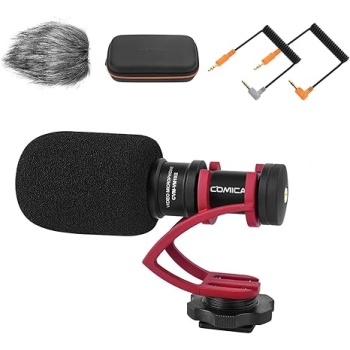 COMICA Camera Microphone, CVM-VM10II Directional Microphone Cardioid Shotgun Video Camcorder Microphone for Canon, Nikon, Fuji, Sony, Panasonic, Olympus DSLR Cameras, Smartphones (with Wind Muff)