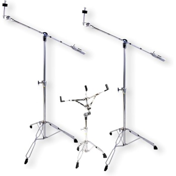 Griffin Cymbal & Snare Stand Kit (Percussion TiltPro X Edition) 3 Pack – Boom Arm Mounts with Counterweight, Double Braced Chrome Legs for Crash, Ride & Splash Cymbals
