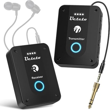 Ueteto Wireless in Ear Monitor System 2.4G Stereo IEM System with Transmitter Beltpack Receiver Automatic Pairing, for Studio, Band Rehearsal, Live Performance