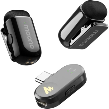 MAONO Wave T1 Mini Wireless Lavalier Microphone with USB-C Plug for iPhone 17 16 15 & Android, Clip on Lapel Mic, AI Noise Cancellation, Voice Filter for Video Recording Vlog Podcast TikTok YouTube