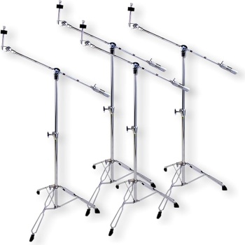 Griffin Cymbal Boom Stands (Percussion TiltPro X Edition) 4 Pack – Double Braced Chrome Tripod Hardware for Drummers – Heavy-Duty Mount for Crash, Ride & Splash