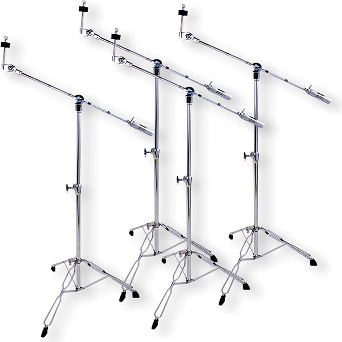 Griffin Cymbal Boom Stands (Percussion TiltPro X Edition) 4 Pack – Double Braced Chrome Tripod Hardware for Drummers – Heavy-Duty Mount for Crash, Ride & Splash