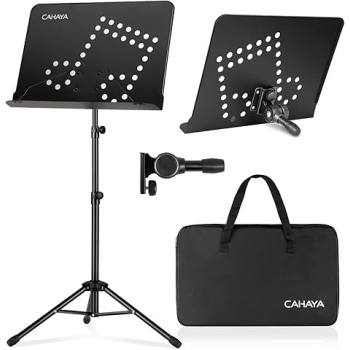 CAHAYA Portable sheet music stand: 3 in 1 Dual-use Sheet Music Stand & Desktop Book Stand Adjustable 31.4–55.9 in with Book Stand Support, Carrying Bag