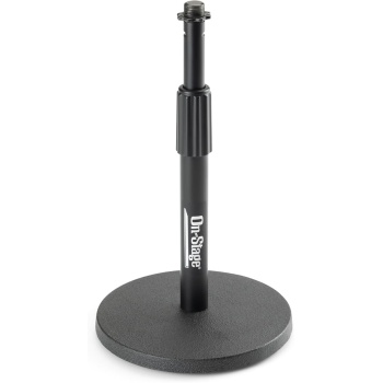 OnStage DS7200B Adjustable Desktop Mic Stand (for Recording, Streaming, Podcasting, Bass, Drums&Amps, Adjustable Height, Round Weighted Base, 5/8″-27 Threading, Metal, Black)