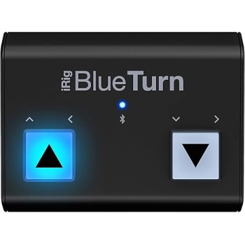 IK Multimedia iRig BlueTurn wireless page turner, backlit silent foot switches, Bluetooth LE, iPhone iPad Mac, pedal board with 3 mode configurations for sheet music, music stands, keynote controller