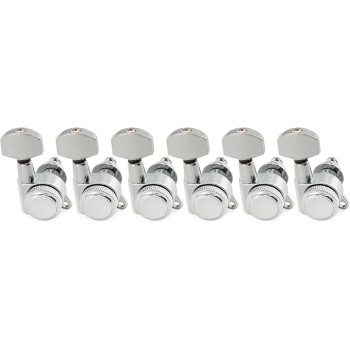 Musiclily Pro 6-in-line 18:1 Ratio Full Sealed Locking Machine Heads Tuners Tuning Pegs Keys with Hex Button 45 Degree Screw for Strat Tele Style Electric Guitar, Chrome