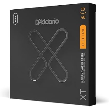 D'Addario Electric Guitar Strings, XT Nickel Coated, XTE1046-3P, Regular Light Gauge 10-46, 6-String Set, Pack of 3