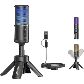 COMICA EJoy UNI S Gaming USB Microphone for PC, RGB Condenser Mic with Noise Reduction, Tripod Stand, Streaming Microphone for Gaming, Streaming, Podcasting, Recording, Laptop, PS4, PS5 (Black