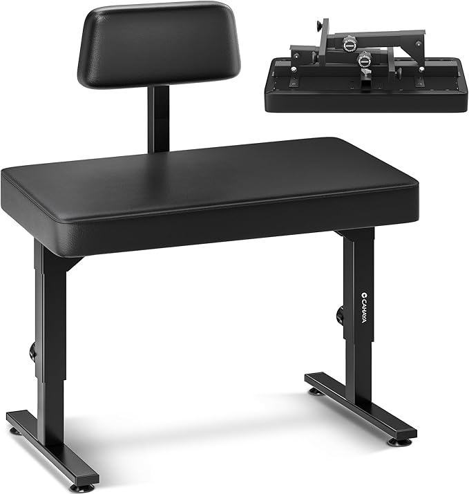 CAHAYA Foldable Adjustable Piano Bench: Portable Keyboard Stool 200kg Capacity Height & Backrest Adjustable for Kids/Adults Perfect for Home Studio Teaching & Outdoor Performances