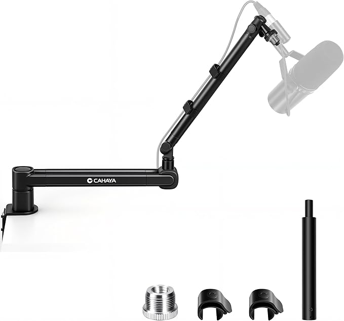 CAHAYA Mic Boom Arm Stand - Low Profile Adjustable Microphone Arm Desk Stand with 3.5" Extension Pole Compatible with Shure SM7B, BlueYeti, FIFINE, HyperX QuadCast