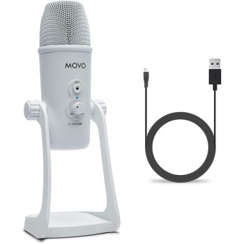 Movo UM700W White Desktop USB Microphone for Computer - Studio Mic with 4 Pickup Patterns - USB Gaming Microphone for PC, Mac, and Android - Best Mic for Podcast Recording and Streaming Setup