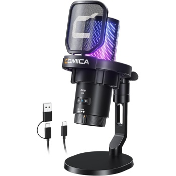 COMICA Ejoy Uni(D) USB Gaming Microphone with Noise Cancellation, RGB Lights, Monitoring, Muting, Streaming Mic for Computer, PS5, PS4, Streaming, Podcast, Chat, Twitch, YouTube, Discord(Black)