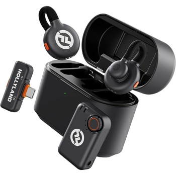 Hollyland Lark M2S Wireless Lavalier Microphone Mini Combo (Camera RX+Type-C RX) for iPhones/Androids/Cameras with Logo-Free, 1000ft max Range, Titanium, 30H Battery for Interview, Vlog, Streaming