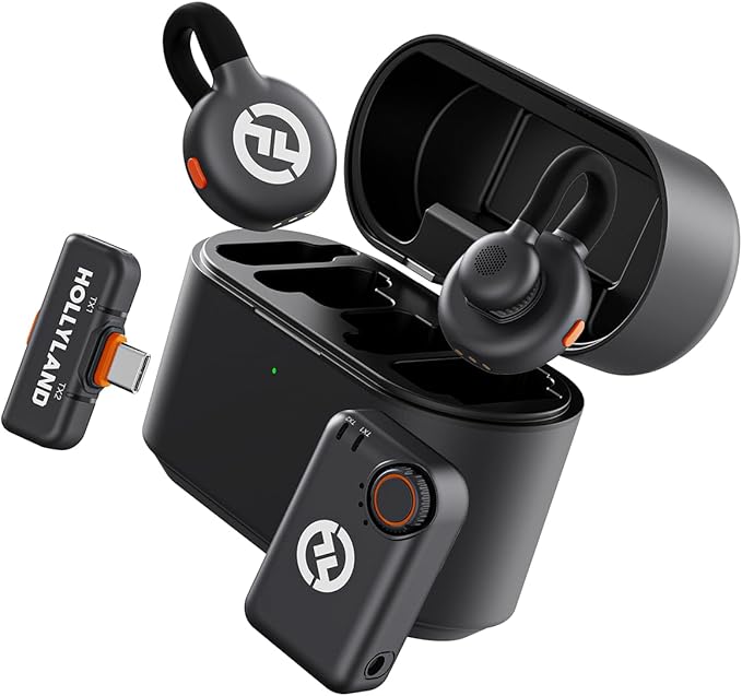 Hollyland Lark M2S Wireless Lavalier Microphone Mini Combo (Camera RX+Type-C RX) for iPhones/Androids/Cameras with Logo-Free, 1000ft max Range, Titanium, 30H Battery for Interview, Vlog, Streaming