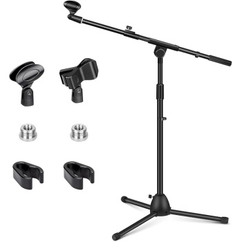 CAHAYA Microphone Stand Heavy-Duty Super Resistent Tripod Boom Universal Mic Stand with 2 Mic Clips for Most Mics Height Adjustable Mic Stand for Singing Wedding Performance CY0330