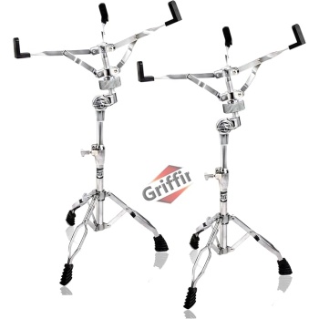 Griffin Snare Drum Stands (Percussion TiltPro X Edition) 2 Pack – Chrome Double Braced Lightweight Mounts with Clamp Basket Gear for Snare, Tom & Practice Pad Use