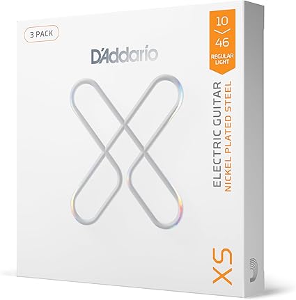 D'Addario Electric Guitar Strings, XS Nickel Coated, XSE1046-3P, Regular Light Gauge 10-46, 6-String Set, Pack of 3