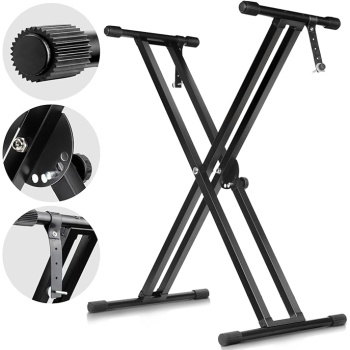 CAHAYA Adjustable Keyboard Stand 38.5in Double Braced X Style Digital Piano Stand with Locking Straps for 61 76 88 Keys CY0245