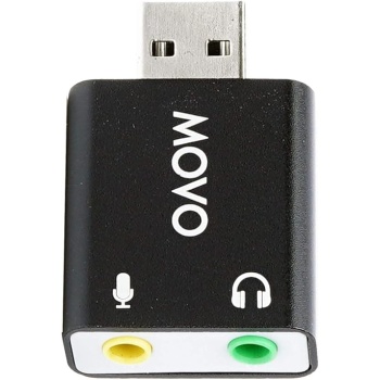 Movo USB-AC 3.5mm TRS Microphone to USB 2.0 Stereo Audio External Sound Card Adapter for PC and Mac. USB Sound Card Adapter for Computer or Laptop Convert USB Input to 3.5mm TRS Headphone or Mic Jack