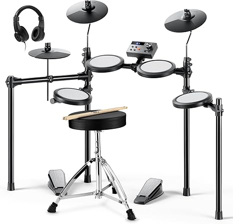 Donner Electric Drum Set, DED-70 Electronic Drum Kit for Beginner with 150 Sounds, 4 Quiet Mesh Pads, 9" Cymbals, USB MIDI, Type-C Charging, 2 Pedal, Throne, Headphones, Sticks, Melodics Lessons