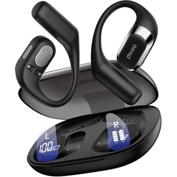 OHAYO Open Ear Headphones,Over Ear Earbuds with Ergonomic Earhook,Bluetooth Headphones 5.4 with Smart Digital Display,40H Playtime,IPX6 Waterproof,Touch Control Operate Fit Cycling,Running,Workout