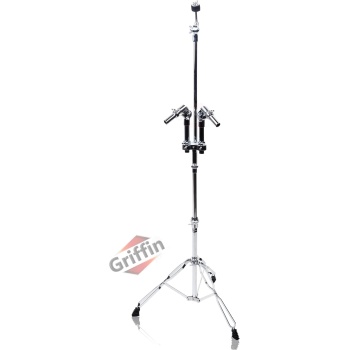 Griffin Double Tom Drum Holder Stand with Cymbal Mount (Percussion TiltPro X Edition) – Adjustable Drum Hardware with Tripod Legs for Standard Cymbals