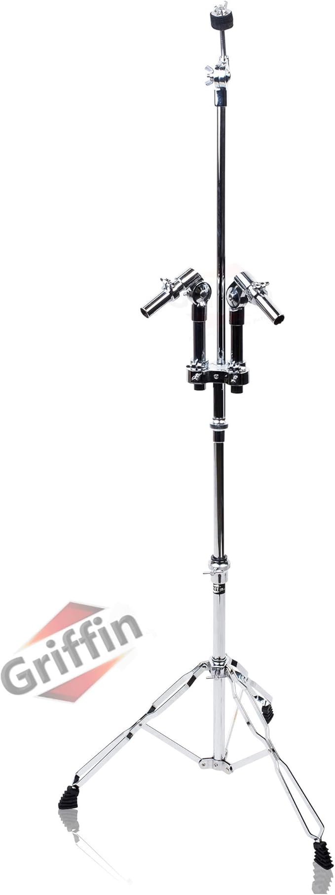 Griffin Double Tom Drum Holder Stand with Cymbal Mount (Percussion TiltPro X Edition) – Adjustable Drum Hardware with Tripod Legs for Standard Cymbals