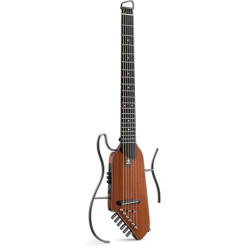 Donner HUSH-I EVO2 Acoustic Electric Travel Guitar – Portable Headless Quiet Practice Guitar, Ultra-Light, Mahogany Body with Built-in Tuner, Detachable Stands & Headphone Jack - Natural
