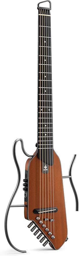 Donner HUSH-I EVO2 Acoustic Electric Travel Guitar – Portable Headless Quiet Practice Guitar, Ultra-Light, Mahogany Body with Built-in Tuner, Detachable Stands & Headphone Jack - Natural