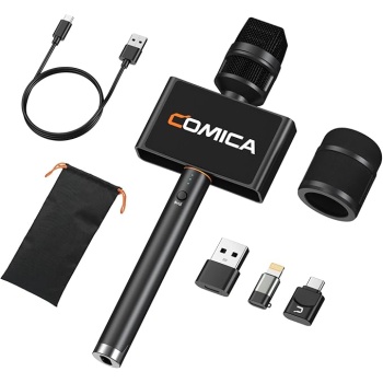 COMICA Revo S Wireless Handheld Microphone for iPhone, USB C Interview Microphone, 48kHz/24bit Audio Recording, 15H Battery, Smartphone Mic for Content Creator, Reporter, Podcast, Street Interview