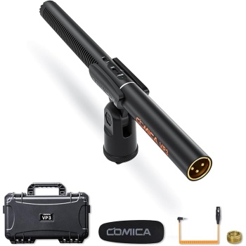 COMICA VP3 XLR Shotgun Microphone with Ultra Low Self-Noise, High-Pass Filter, Dual Power Supply, Professional Super Cardioid Condenser Mic for Camera Video Recording, Filmmaking, Live Streaming