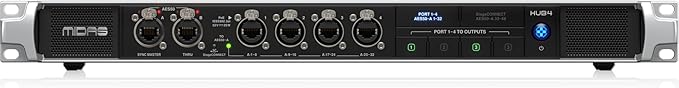 MIDAS HUB4 Monitor System Hub with 4 PoE Ports for Personal Mixers or Compatible Stage Boxes, 48/44.1 kHz AES50 In and Through, StageConnect and 16 Channel Analogue Out