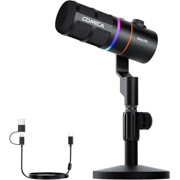 COMICA EJoy D10(D) USB Gaming Microphone – RGB Dynamic Mic with Noise Cancellation, XLR/USB-C, Real-Time Monitoring, Muting, Professional Studio Mic for Gaming, Streaming, Podcast, Recording (Black)