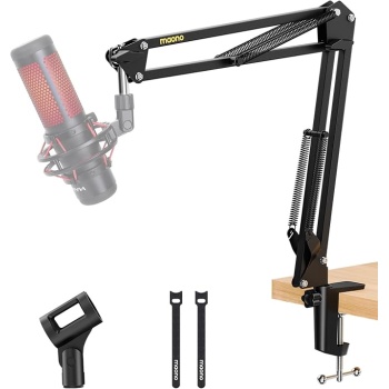 MAONO Boom Arm Microphone Stand: Adjustable Metal Suspension Mic Boom Arm for Podcast Gaming Streaming Recording,with Desk Clamp and 3/8" to 5/8" Screw Adapter-Max Load 1KG BA20 Black