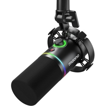 MAONO XLR/USB Dynamic Microphone, RGB Gaming Mic with Software, Mute, Gain Knob, Volume Control and Headphone Jack for Streaming, Podcasting, Recording-PD200X (Black)