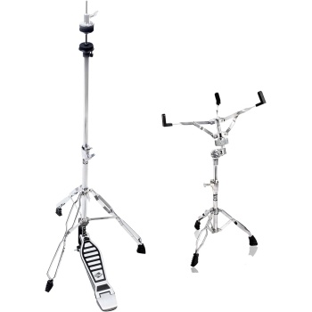 Griffin 2 Pack Drum Hardware Set (ChromeElite Edition) – Hi-Hat Stand with Pull Chain Pedal & Snare Stand – for Mounting Snares, Toms & Practice Pads