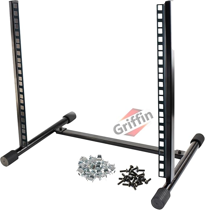 Griffin Rack Mount Stand 10U (Studio-ZPRO Steel Series) – Music Recording Audio Equipment Sound Mixer Standing Case & 20 Screws – Network Amp Server Gear Rails For DJ Booth Cart, Stage & Bands