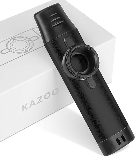 Ueteto Kazoos with 5 extra Membranes, Metal Kazoo with Adjustable Tone for Guitar, Ukulele, Violin, Piano, Keyboard, Easy to Learn Musical Instruments for beginners/adults/Music Lovers. (black)
