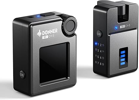 Donner Wireless in Ear Monitor System, Stereo IEM System with Transmitter, Beltpack Color Screen Receiver, 2.4G IEM Wireless for Band Rehearsal, Live Performance, Studio, CV-3