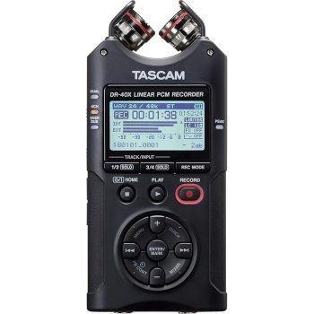 Tascam DR-40X 4-Track Portable Handheld Field Recorder — 2 XLR/TRS Inputs, USB Audio Interface, Dual Adjustable Microphones for Stereo Recording of Music, Audio for Video and Podcasting