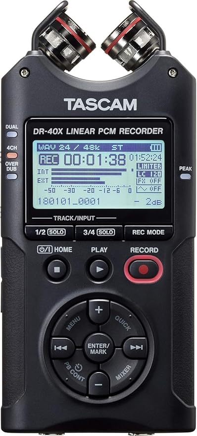 Tascam DR-40X 4-Track Portable Handheld Field Recorder — 2 XLR/TRS Inputs, USB Audio Interface, Dual Adjustable Microphones for Stereo Recording of Music, Audio for Video and Podcasting