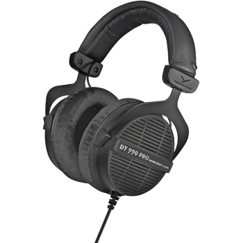 beyerdynamic DT 990 PRO, 250 Ohm, Open Back, Over Ear, Wired Professional Studio Headphones, Mixing, Music Production, Editing, Audiophile, 3m Coiled Cable, Black with Black Velour Ear Pads