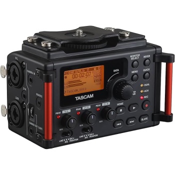 Tascam 4-Channel Portable Audio Recorder for Videographers, 2 Combo XLR/TRS", Dual 3.5mm Inputs, Limiter, HP Filter (DR-60DmkII)