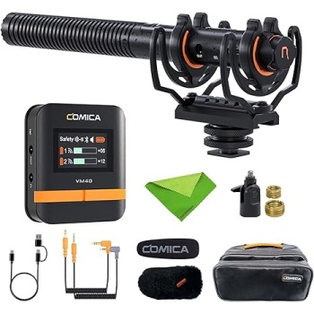 COMICA VM40 Wireless Shotgun Microphone,2.4G Super Cardioid Polar Pattern,48kHz/32-bit Float Recording,Wired/Wireless Dual Modes,32G On-Board Recording for 40-Hour Storage(VM 30 Upgraded Version)