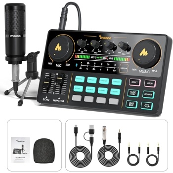 MAONO Podcast Equipment Bundle Audio mixer All-in-One Podcast Production Studio with 3.5mm Microphone for Live Streaming, Recording, PC, Smartphone, DJ MaonoCaster Lite (AU-AM200-S1)